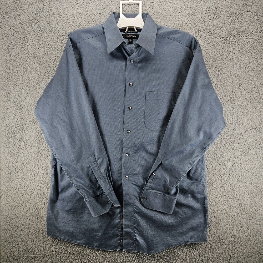 Murano Mens Dress Shirt Blue Gray Blended Broadcloth Long Sleeve 16.5 35